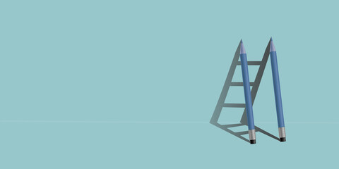 pencil ladder concept on blue background with copy space