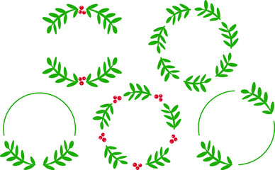 Holly wreaths, set of 5 compositions. For decorating cards, wedding invitations, New Year's cards. Vector illustration.