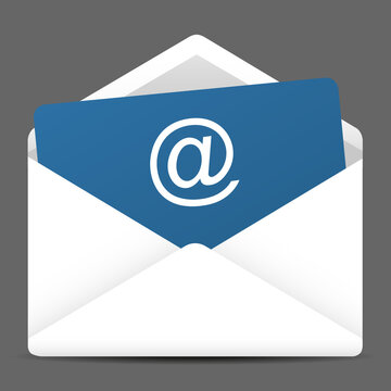 Briefumschlag mit blauen Papier und Ad-Zeichen - E-Mail Icon