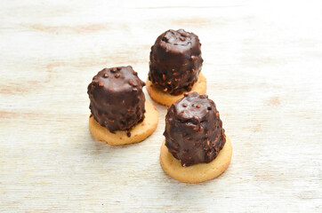 Chocolate and nut homemade candies. Top view. Sweets.
