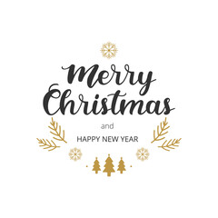 Merry Christmas beautiful lettering. Calligraphy of Merry Christmas and Happy New Year isolated in white