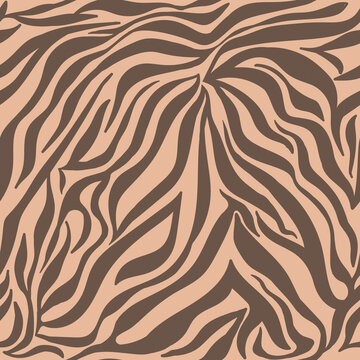 Animal prints vector seamless pattern. Tiger color. Skin pattern of a zebra or tiger. Beige and brown stripes. Flat hand drawn illustration for print, textile, paper and other design. EPS 10