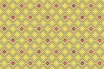 Embroidered pattern Vector illustration. Gold and red stitch on white background. Abstract stitch pattern in Thai hill tribe style. Idea for printing on fabric, cloth design or wallpaper.