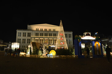Leipzig, Germany 12-19-2020 christmas tree in front of the opera house during lockdown