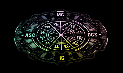 Astrology vector background. Example of the natal chart the planets in the houses and aspects between them