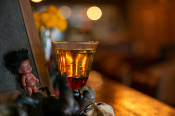 person drinking tea in the fireplace