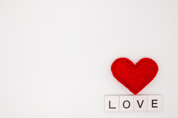 Valentines day red heart . Holidays card with copy space.