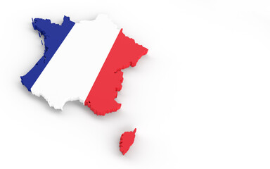 France map with Franch flag 3D rendering