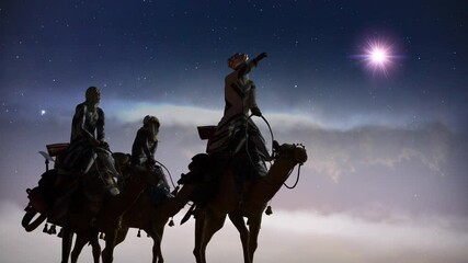 Christian Christmas scene with the three wise men and shining star, 3d render