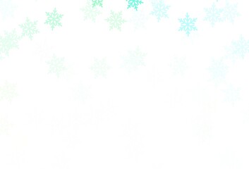 Light Green vector background with xmas snowflakes, stars.