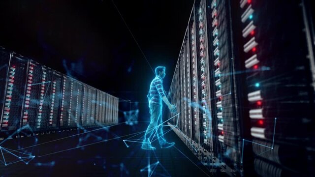 Database Adminstrator Front of big Server v2. High quality 4k footage