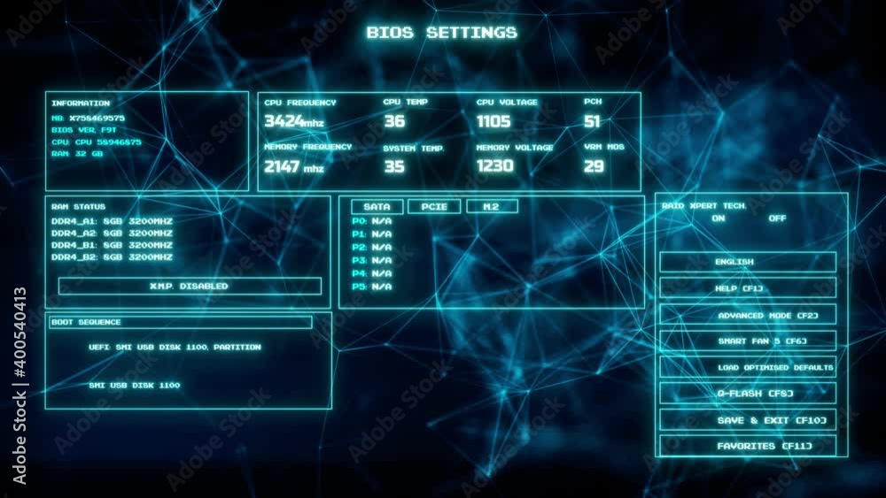 Wall mural Representation of Computer BIOS Basic Input Output v1. High quality 4k footage