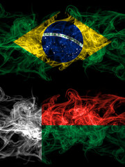 Brazil, Brazilian vs Madagascar smoky mystic flags placed side by side. Thick colored silky abstract smoke flags.