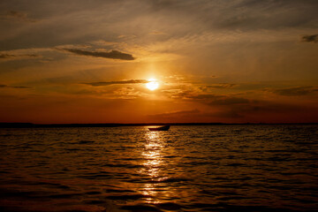 Beautiful landscape with sunset over lake Svityaz in Ukraine