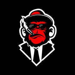 monkey logo gaming, elite red monkey, mafia monkey illustration, a monkey with smoke