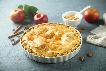 Traditional homemade apple pie with brown sugar