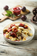 Traditional Austrian pancake with plum jam