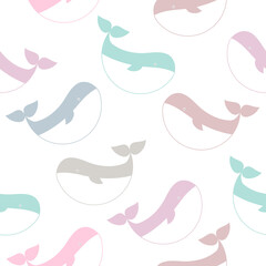 Whales seamless pattern background vector illustration. Colored ocean animals.