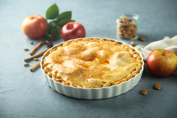Traditional homemade apple pie with brown sugar