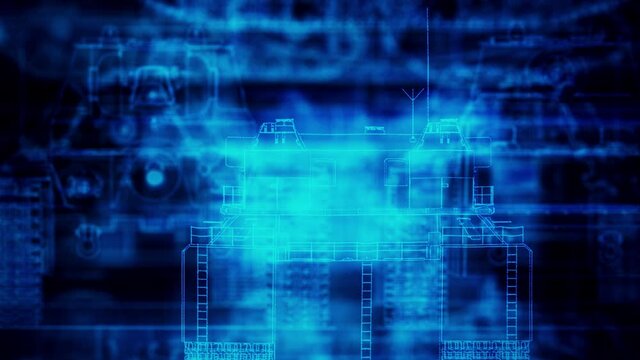 Tank Blueprints representing technology of war. High quality 4k footage