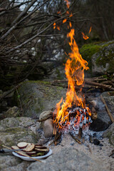 Camp in the open air with fire