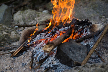 Camp in the open air with fire