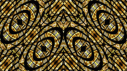 African pattern with colored shapes and black curves