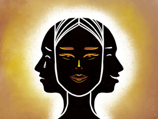illustration of the duality of nature, hiding true emotions, psychological problems