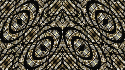 African pattern with colored shapes and black curves