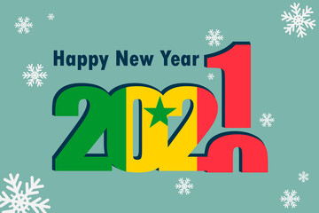 New Year's card 2021. Depicted: an element of the flag of Senegal, a festive inscription and snowflakes. it can be used as a promotional poster, postcard, flyer, invitation or website.