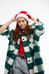 woman holding a hat sante holiday New year smile Studio