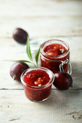 Traditional homemade plum jam, canned