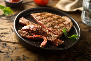 Grilled beef steak on a plate
