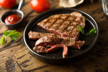 Grilled beef steak on a plate