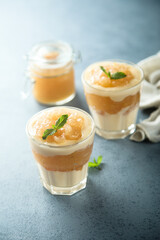 Homemade apple dessert with custard