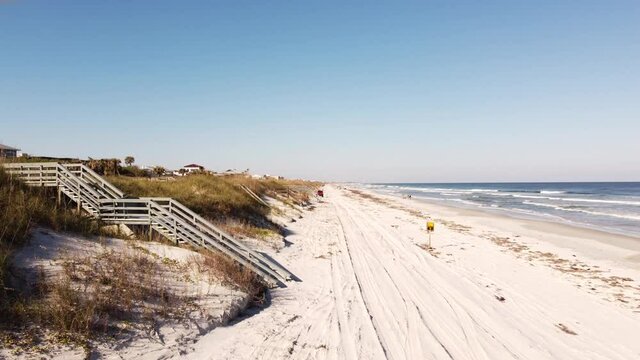 Aerial video Crescent Beach.Florida vehicles allowed on sand