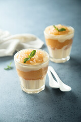 Homemade apple dessert with custard