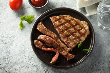 Grilled beef steak on a plate