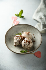Homemade chocolate ice cream with fresh mint