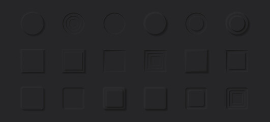 Neumorphism style elements vector set. Modern website or mobile app design. Minimal style neumorphism buttons or icons. Neumorphic UI UX design collection.