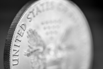Isolated close up macro of a one ounce .999 US Silver Eagle Coin