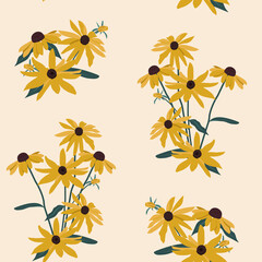 Seamless vector illustration with flowers of rudbeckia