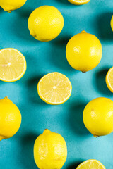 Group of lemons with leaves, isolated on background