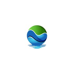 Water wave logo design template, circle nature blue