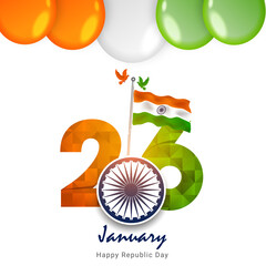 Indian Republic day concept with text 26 January. Vector Illustration. Creative abstract or poster for Republic Day Celebration of Indian Vector.