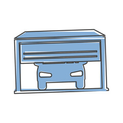 Garage with car vector icon cartoon style on white isolated background.