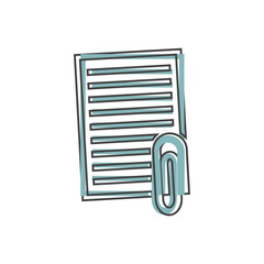 Vector document icon and paper clip. Business document icon on cartoon style on white isolated background.