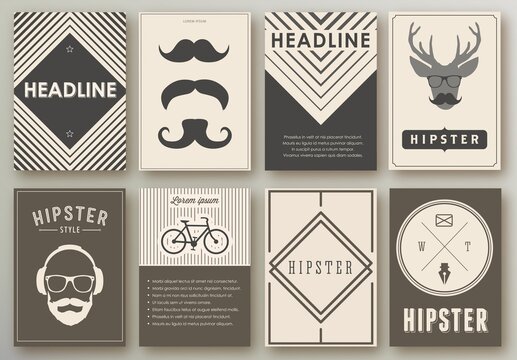 Set of Poster Brochures Templates in Vintage Hipster Style.
