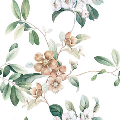 Flowers watercolor illustration.Manual composition.Seamless pattern.Design for cover, fabric, textile, wrapping paper . © lin