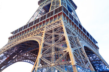 Architecture details of Eiffel Tower . Famous construction in France 